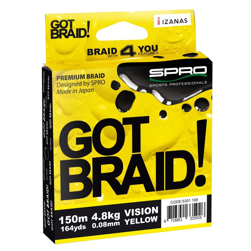 Плетёный шнур SPRO Got Braid 0,13мм/7,4кг/150м/Yision Yellow Плетёный шнур SPRO Got Braid 0,13мм/7,4кг/150м/Yision Yellow